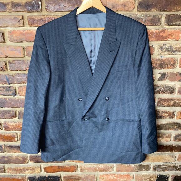 Eastwick Gray Stripe Wool Blend Double Breaster Blazer Jacket Sports Coat 46S - Picture 1 of 7